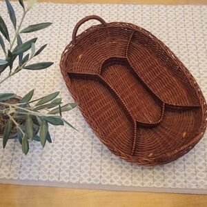 Vintage Brown Woven Divided Wicker Basket